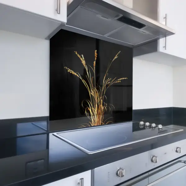 6mm Toughened Printed Kitchen Glass Splashback – Gold Wheat Grass Design 270