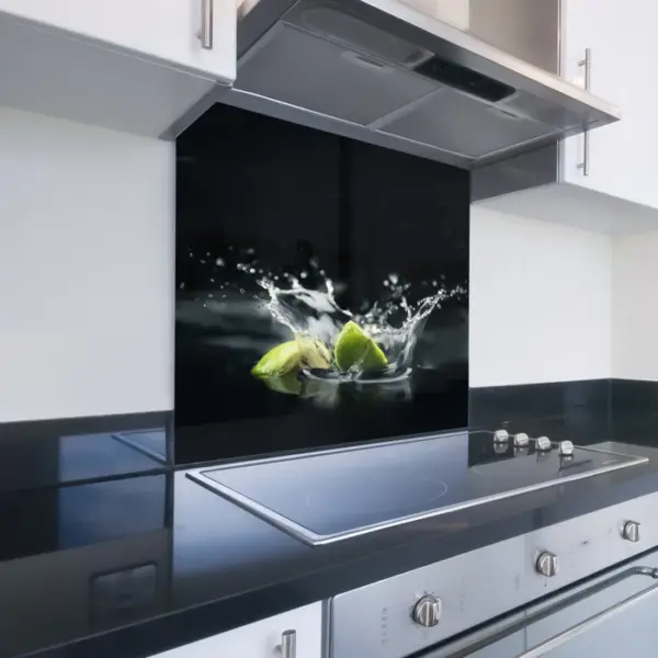 6mm Toughened Printed Kitchen Glass Splashback – Splashing Lime Design 349