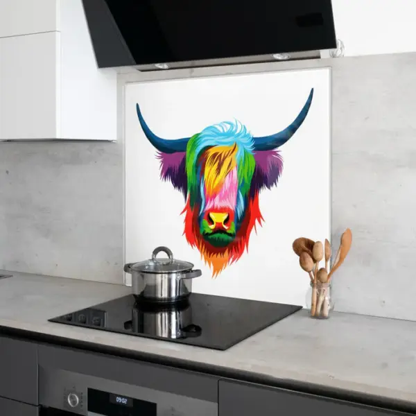 6mm Toughened Printed Kitchen Glass Splashback – Abstract Highland Cow Design 695