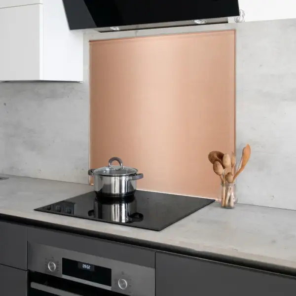 6mm Toughened Glass Kitchen Splashback – Copper with a Metallic Shimmer Finish