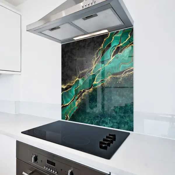 6mm Toughened Glass Kitchen Splashback – Emerald Green Design 137