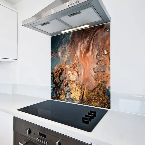 6mm Tempered Glass Kitchen Splashback - Copper Marble Design 105