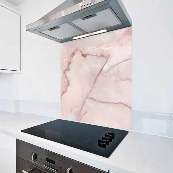 6mm Toughened Glass Kitchen Splashback - "Pink Marble" Design 160