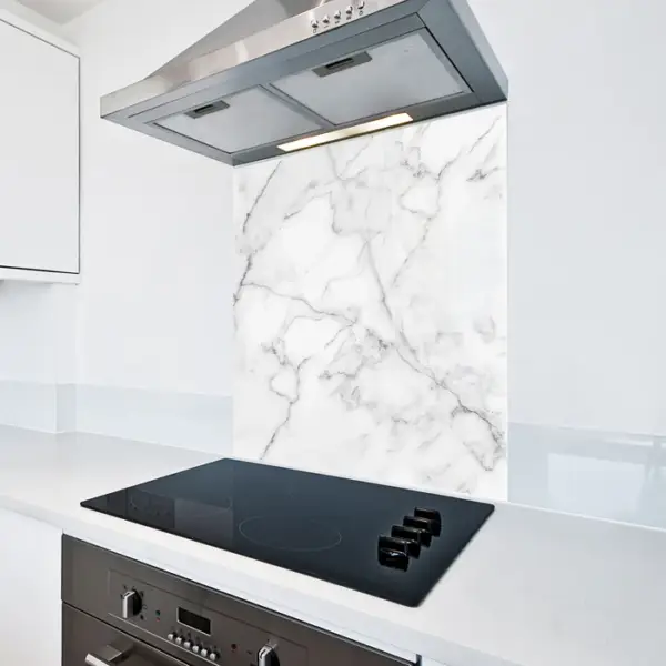 EGW Toughened Printed Kitchen Spashback White Marble 6mm Toughened Printed Kitchen Glass Splashback - White Marble 140