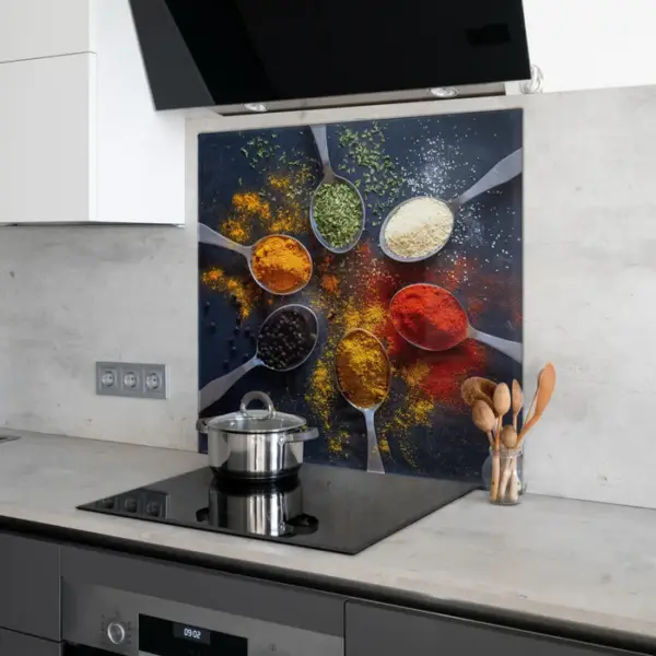 6mm Toughened Printed Kitchen Glass Splashback – Spoons and Spices Design 328